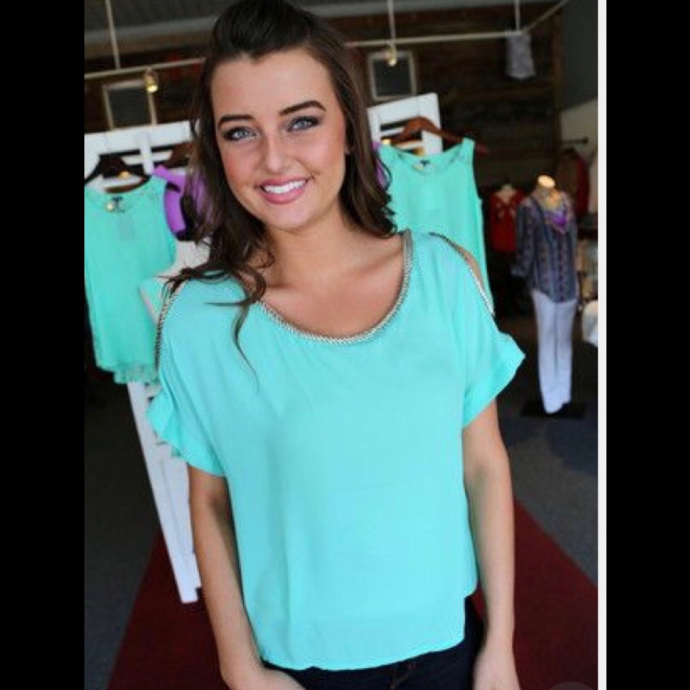 Mint Open Shoulder Top  from The Rage